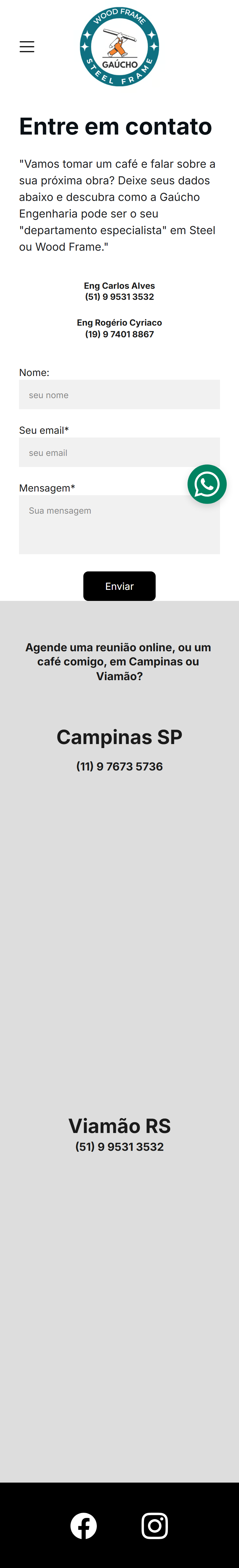 Página de Contato da Gaúcho no celular